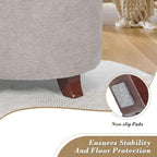 Athena Collection 20 Inch Small Ottoman with Storage, Round Linen Fabric Storage Ottoman with Removable Lid, Stylish Footstool Foot Rest for Living Room, Bedroom, Dorm, Khaki