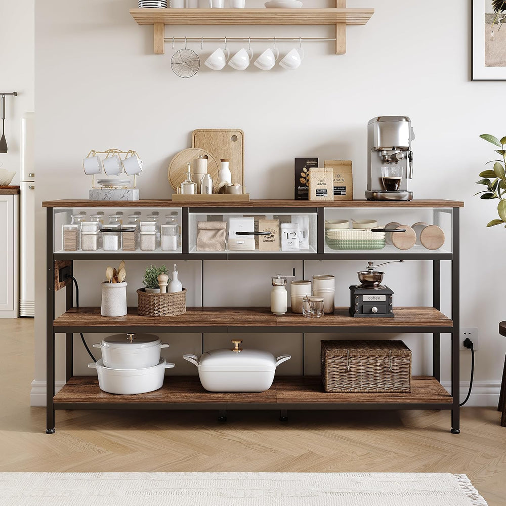 Lulive Entryway Table with Outlets, 3 Fabric Drawers, 55 in Console Table | 5...