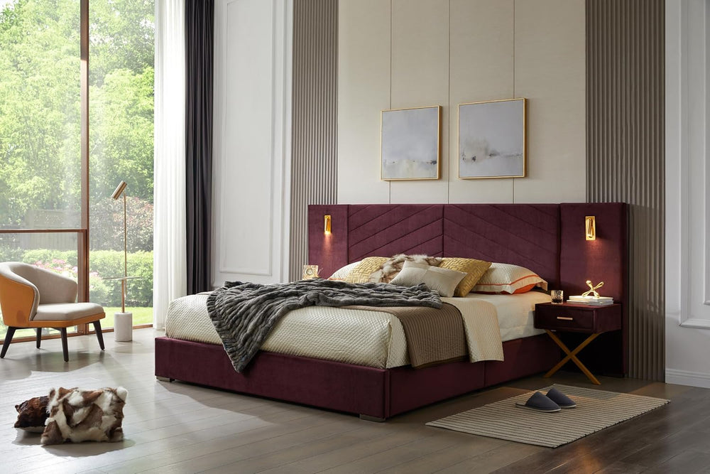 GDFStudio King Size Velvet Platform Bed Frame with Wingback Vertical Channel ...