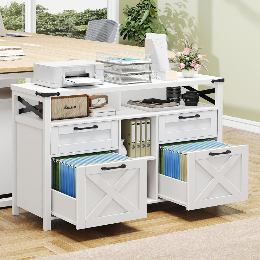 Halitaa File Cabinet with Open Storage Shelf for Home Office, White | Farmhou...
