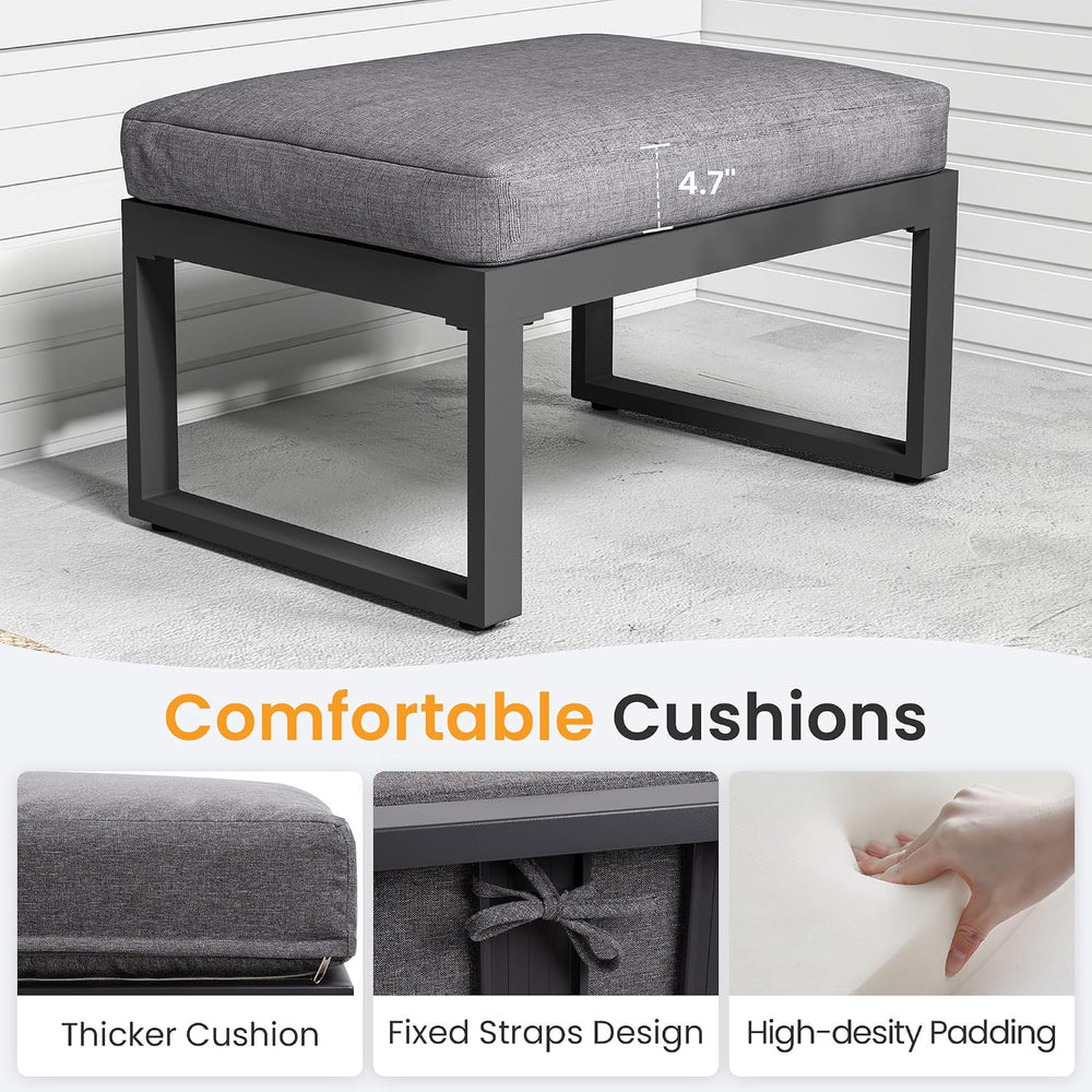 RoyalCraft 2 Pieces Aluminum Outdoor Patio Ottoman Set, Outdoor Foot Stools w...