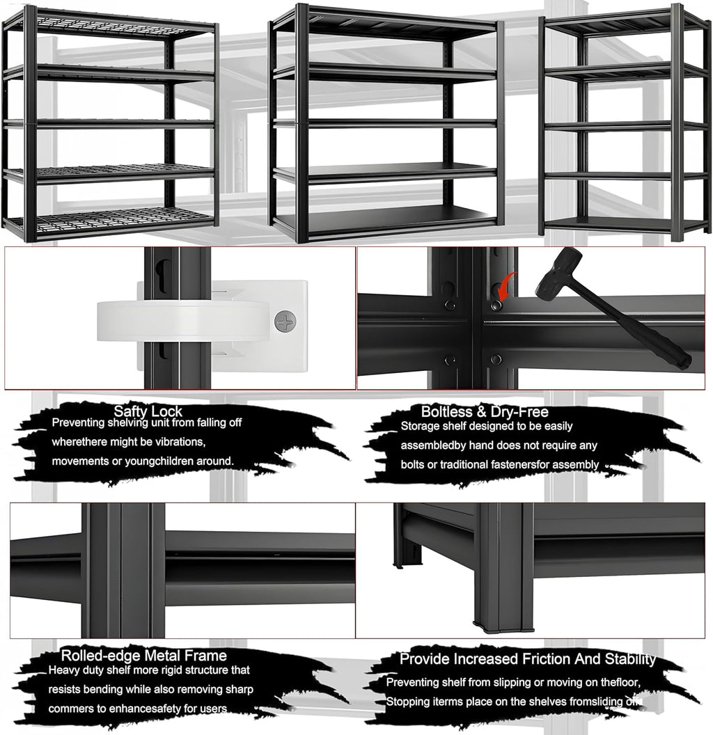Storage Shelving Unit 6-Tier Heavy Duty Garage Shelves Metal Organizer Utility Rack for Kitchen Pantry Basement Pantry Warehouse Laundry Black 84" H x 55" W x 24" D 3000LBS