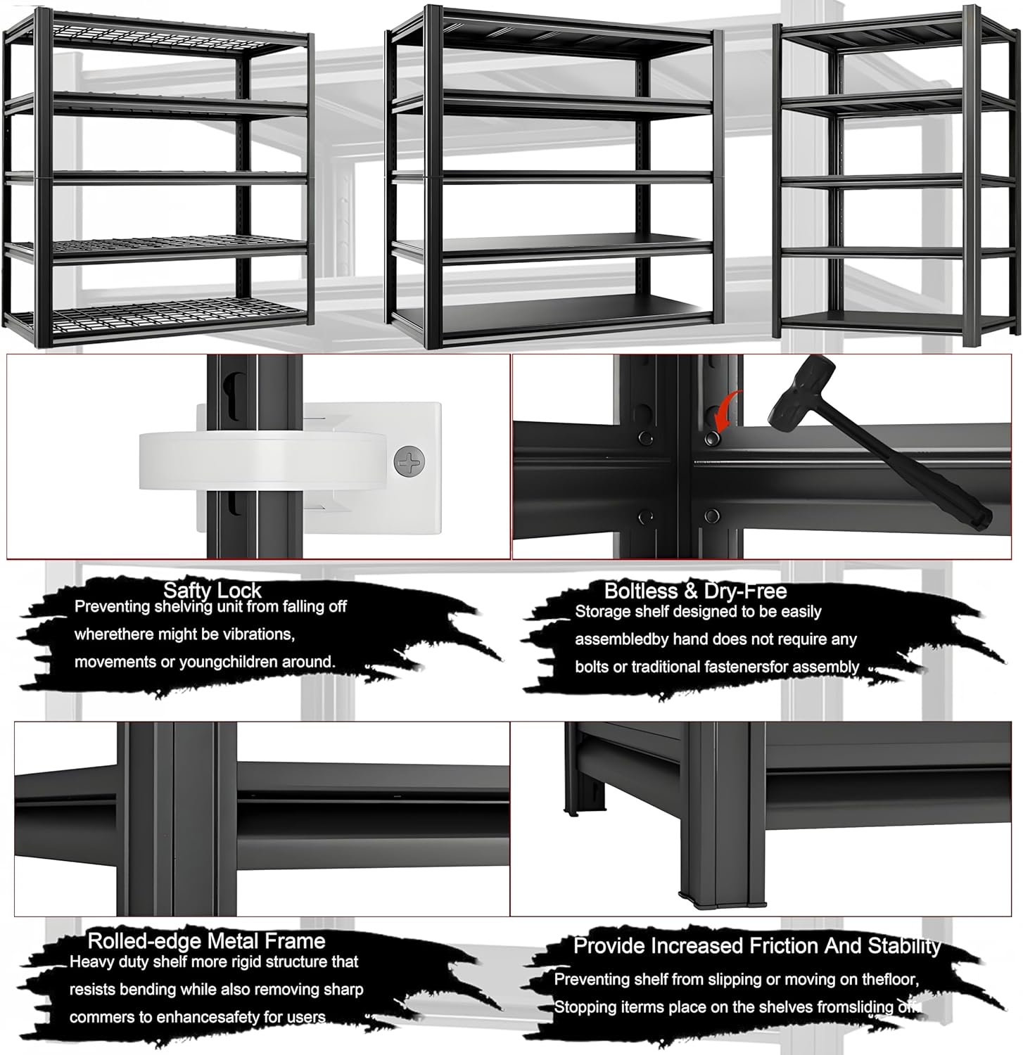Storage Shelving Unit Heavy Duty Garage Shelves Metal Organizer Utility Rack for Kitchen Pantry Basement Pantry Warehouse Laundry Black 60" H x 28" W x 12.2" D 2000LBS 5-Tire