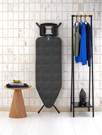 Brabantia - Ironing Board C - Flexible Steam Iron Rest - Adjustable in Height - Non-Slip Rubber Feet - Cover and Pad - Solid Foldable Unit - Denim Black - 49x18 Inches