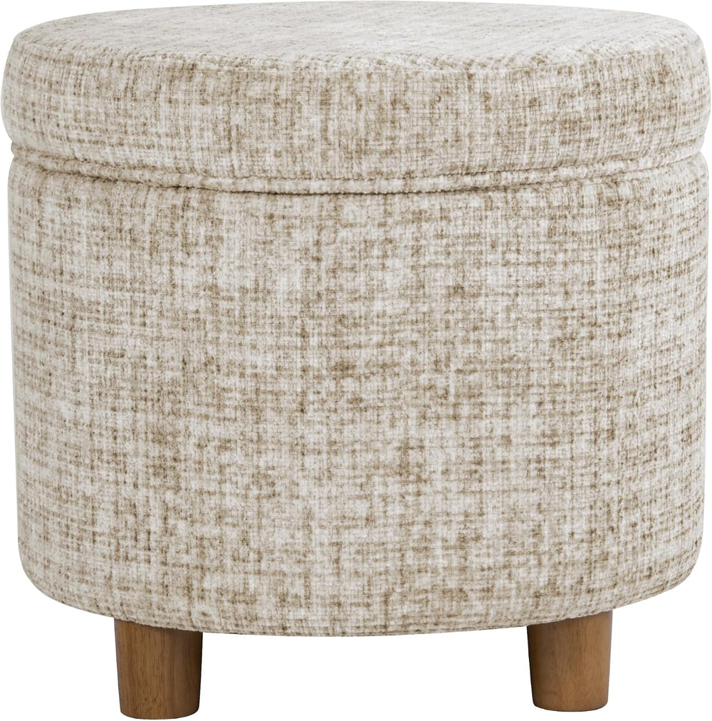 HomePop 19" Round Storage Ottoman - Cream Textural Woven