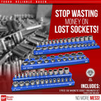 Magnetic Socket Organizer Set -3 Piece Metric Magnetic Socket Holder Set Blue - 1/2-inch, 3/8-inch & 1/4-inch Drive, Holds 75 Sockets, Professional Grade Socket Tray Organizer. NEW VERSION