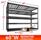 REIBII 60" W Garage Shelving Heavy Duty Metal Shelving 3000LBS Storage Shelves Adjustable Metal Shelves for Industrial 5 Tier Garage Shelves for Basement Pantry Warehouse 60" W x 24" D x 72" H 2 Pack