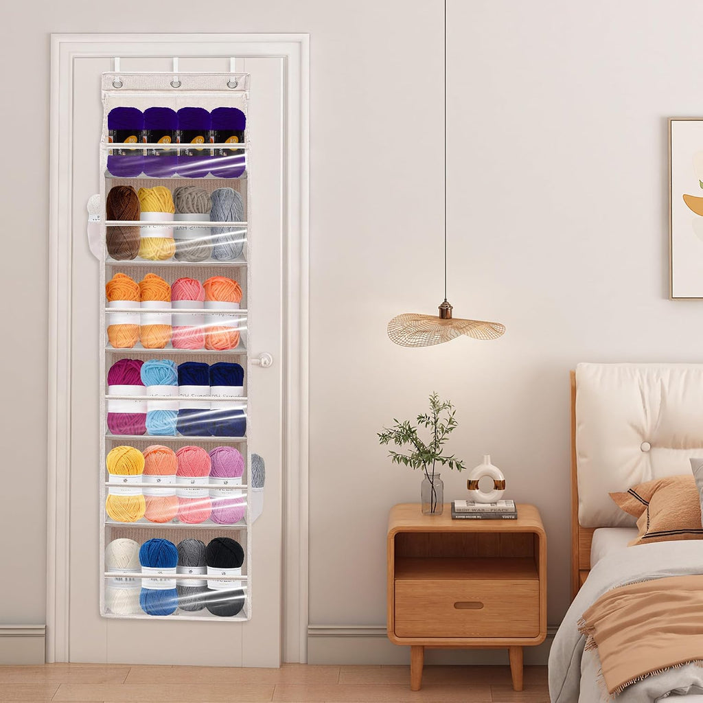 Over Door Organizer with 6 Extra Large Pockets 12 Side Pockets, 2-Pack Sturdy Closet Rack, Hanging Storage Organizer with Clear Window for Shoes, Diapers, Bedroom, Bathroom, Beige