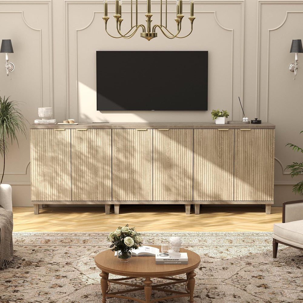 Fluted Buffet Cabinet with Storage, 3 in1 Storage Cabinet with Adjustable She...