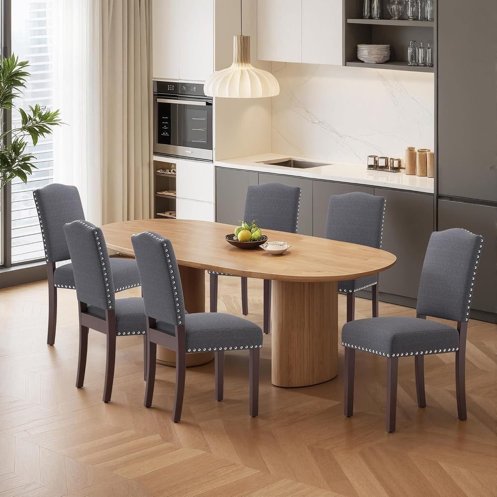 Upholstered Dining Chairs Set of 6 with Thickened Seat Cushion, Wooden Mid-Ce...