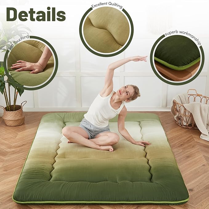 Japanese Floor Mattress, Futon Mattress with Portable Storage Bag and Washabl...