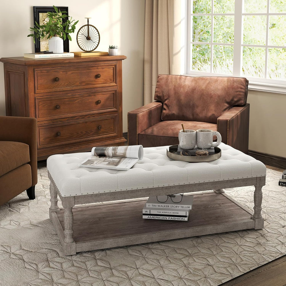 Ottoman Coffee Table, Large Rectangle Ottoman with Storage - Upholstered Cush...