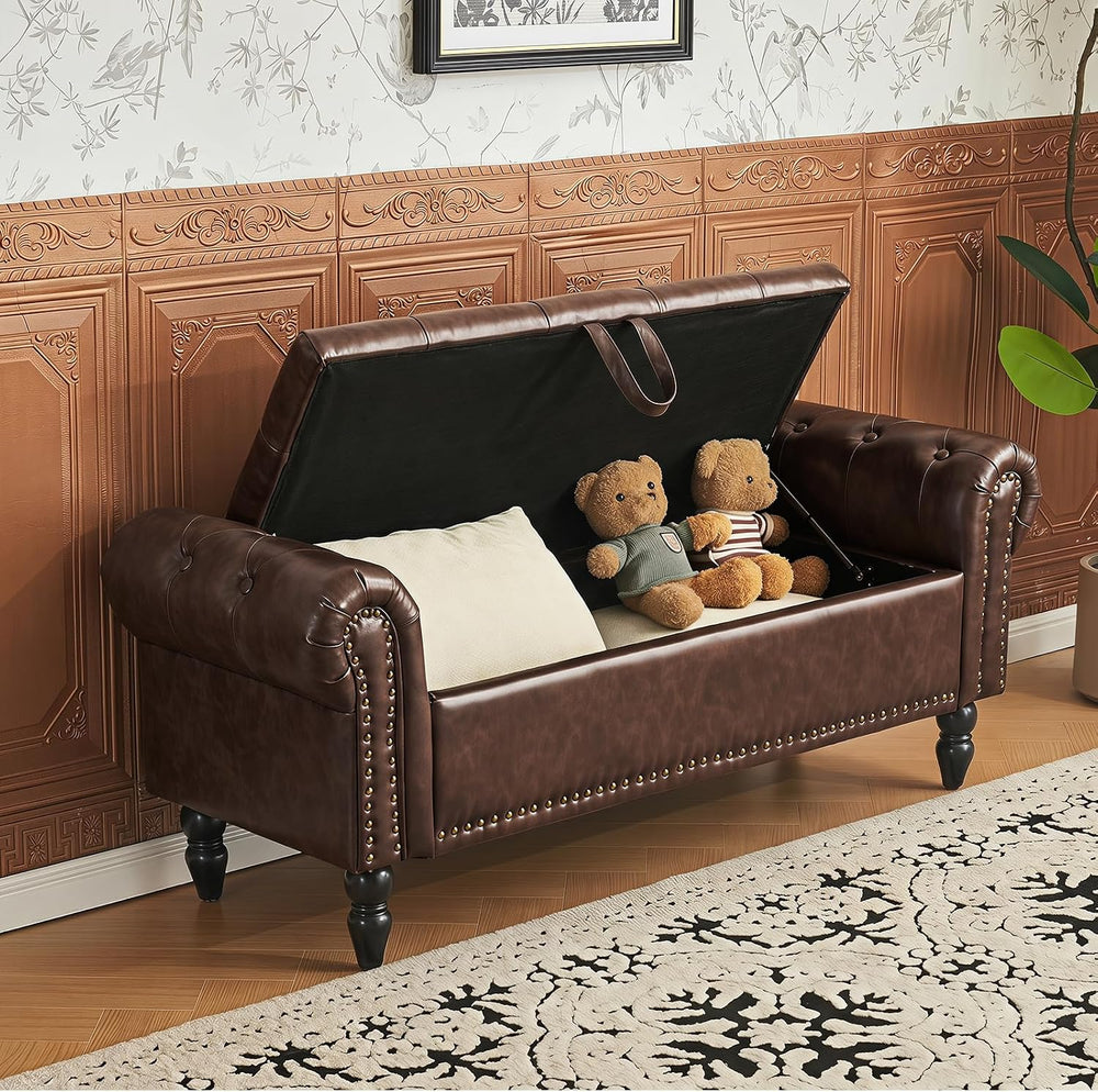 Furniliving 51” End of Bed Storage Bench, Bedroom Bench with Button-Tufted, U...