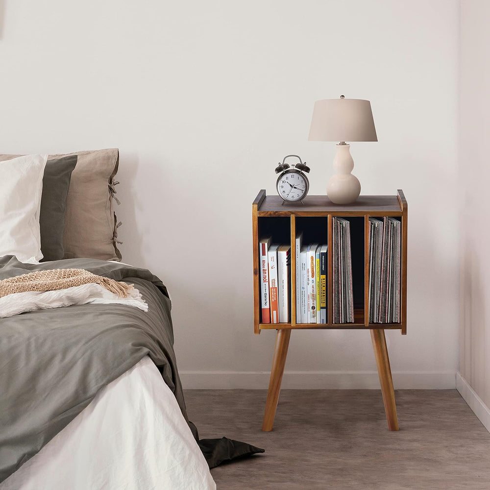 2BHOME Wooden LP Record Player Stand with 4 Cabinets, Holds up to 100 Vinyls,...