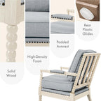 Madison Park Accent Chairs for Living Room Farmhouse Modern Armchair, Solid Wood, Antiqued Finish, Upholstered Seat Removable, Bedroom Lounge for Reading, 25.5" W, Light Blue/Antique Cream