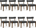 Modern Dining Chairs Set of 8, Walnut Upholstered Kitchen & Dining Room Chairs, Mid Century Wooden Dining Chairs Oversized Sturdy Fabric Rounded Chairs Curved Back, Dark Grey