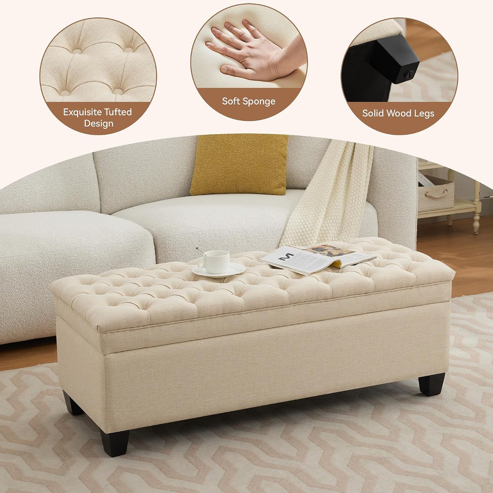 WUTUTUEE 51" Fabric Storage Ottoman Bench, Upholstered Rectangle End of ...