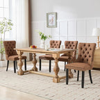 Modern Dining Chairs Set of 8, Tufted Upholstered Dining Chairs with Solid Wood Legs, Brown Linen Fabric Kitchen Chair, Sillas de Comedor, Comfy Kitchen Chair (Brown, Linen, 8Pcs)