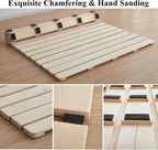 Foldable Floor Bed Frame, Breathable Wooden Roll-Up Slats Base for Japanese Futon Mattress, Low Profile Sleep Bedding (Queen)