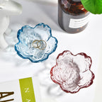 Blue Glass Ring Holder Dish, Cherry Blossom Style Decorative Glass Bowl, Small Jewelry Trinket Key Holder Tray for Women