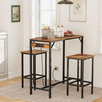 HOOBRO Bar Table and Chairs Set, 39.4" Dining Table Set with Power Outlet, 3-Piece Pub Table Set, Kitchen Bar Height Table with Stools of 2, Space Saving for Living Room, Rustic Brown BF45UBT01