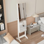 Montary Jewelry Cabinet Armoire with Full Length Mirror with stand, Freestanding Jewelry Armoire Organizer, Lockable Storage Cabinet, Interior Lighted Mirror, White