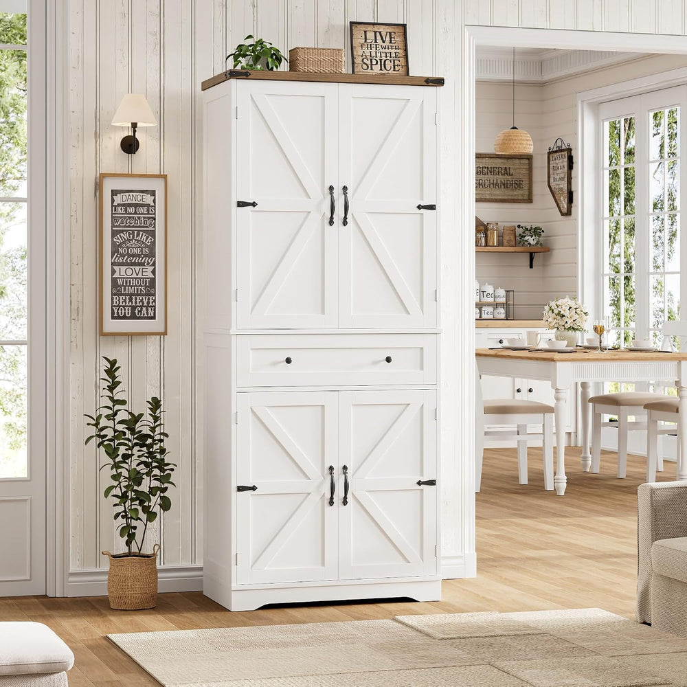 HOSTACK 71" Kitchen Pantry Storage Cabinet, Farmhouse Pantry Cabinet, Wh...