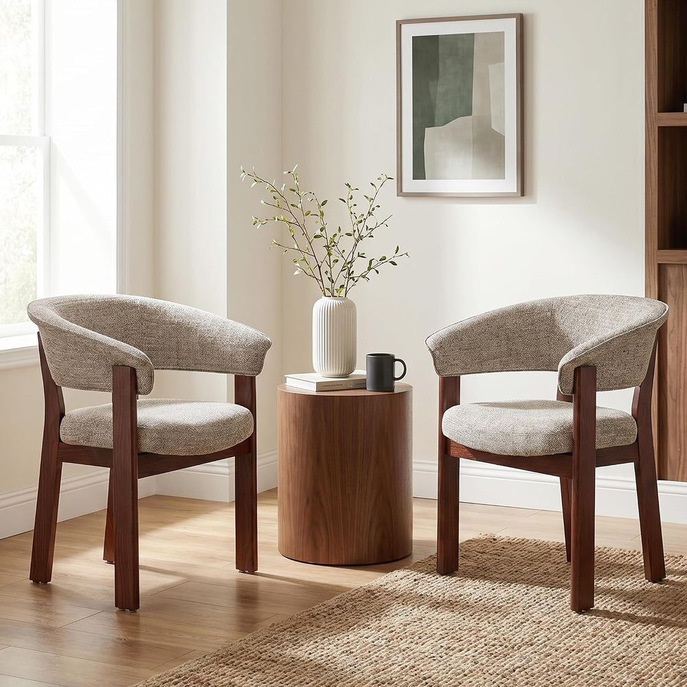 COLAMY Fully Assembled Upholstered Dining Chair Set of 4,Solid Red Oak Wood K...