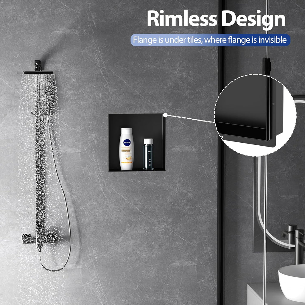 Stainless Steel Shower Niche 12" X 12", No Tile Needed Wall Niche Shower, Recessed Shower Shelf for Bathroom Storage, Matte Black