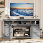 YESHOMY Fireplace TV Stand for Television up to 65+ Inch with Storage and Farmhouse Sliding Barn Doors, Entertainment Center with Cabinet and Shelves, Media Console for Living Room, Gray