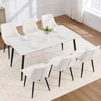 Dining Chair Set of 6, Modern Dining Chairs with Thick Cushions, Faux Leather Upholstered Kitchen Dining Room Chairs with Metal Adjustable Legs for Dining Living Room, White