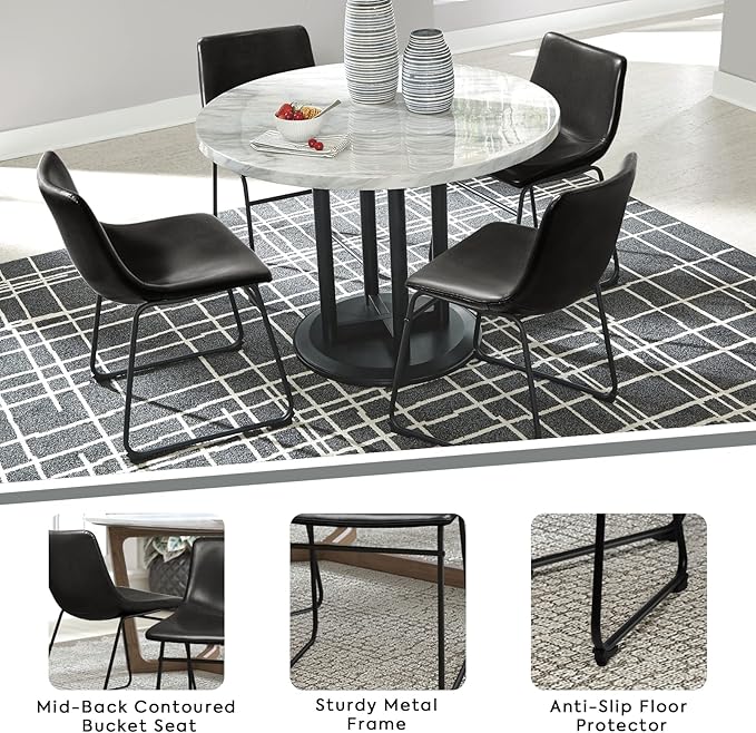LEMBERI Faux Leather Dining Chairs Set of 2, 18 Inch Modern Kitchen & Dining Room Chairs with Backrest and Metal Legs, Comfortable Upholstered Seat