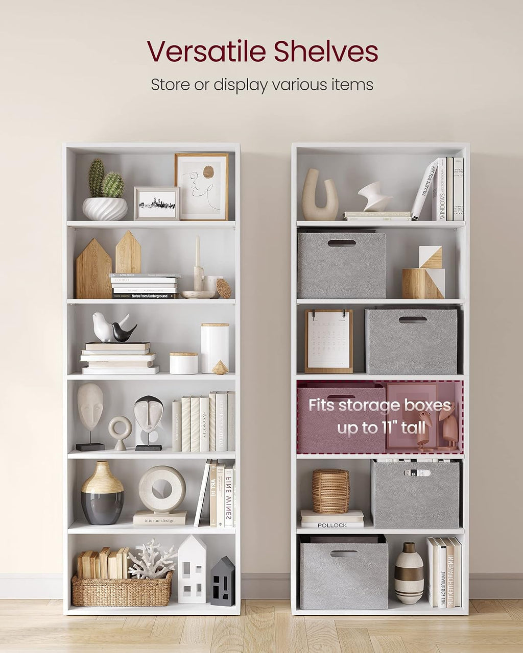 VASAGLE CUSTOS Collection - Bookshelf, 6-Tier Bookcase, Book Shelf, Open Storage Shelf, 9.4 x 23.6 x 63.3 Inches, for Living Room, Home Office, Dinning Room, Cloud White ULBC166T14