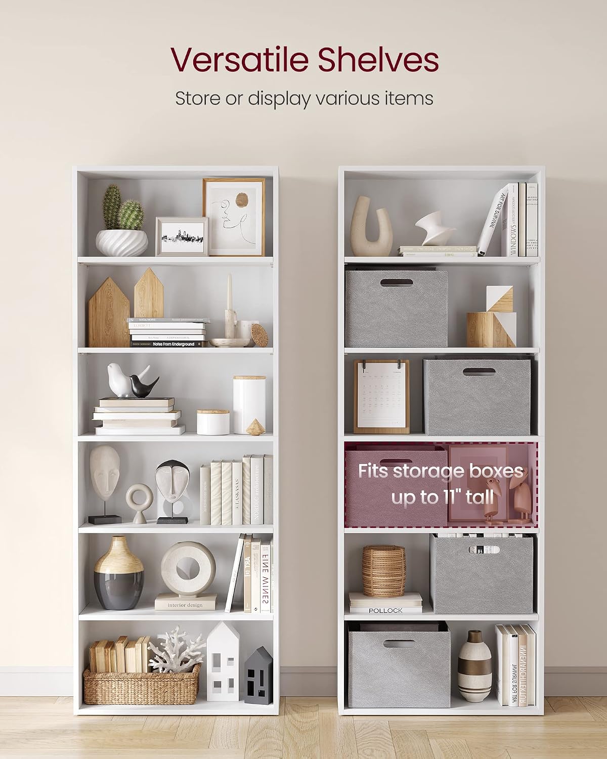 VASAGLE CUSTOS Collection - Bookshelf, 6-Tier Bookcase, Book Shelf, Open Storage Shelf, 9.4 x 23.6 x 63.3 Inches, for Living Room, Home Office, Dinning Room, Cloud White ULBC166T14