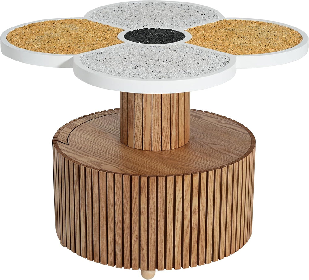 Unique Four-Petal Accent Table with Storage Drawer, Nordic Style Round Side T...