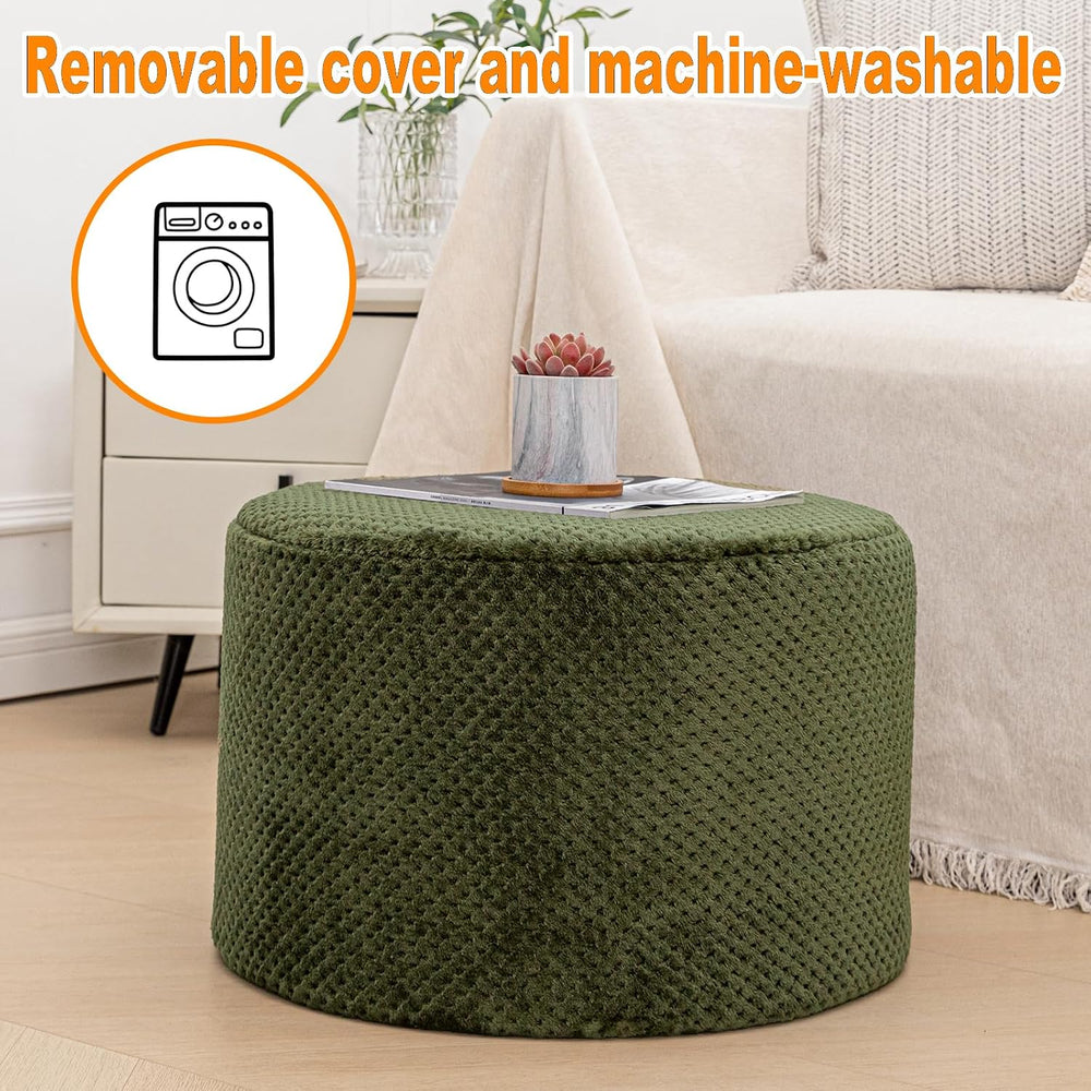 Poofieotto 20"x14" Round Foam Stuffed Pouf Ottoman - Modern Floor F...
