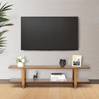 HollyHOME Bamboo TV Stand with Storage for TVs up to 65'', Modern Entertainment Center with 2 Open Shelf, Accent Media Console Table for Living Room, Bedroom, 55"(L), Walnut