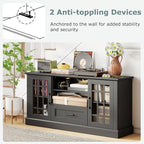 GOFLAME Farmhouse TV Stand for TVs up to 70", Entertainment Media Center Storage Cabinet with Glass Doors, Open Shelves & Drawer, Wooden Television Console Table for Living Room (Black)