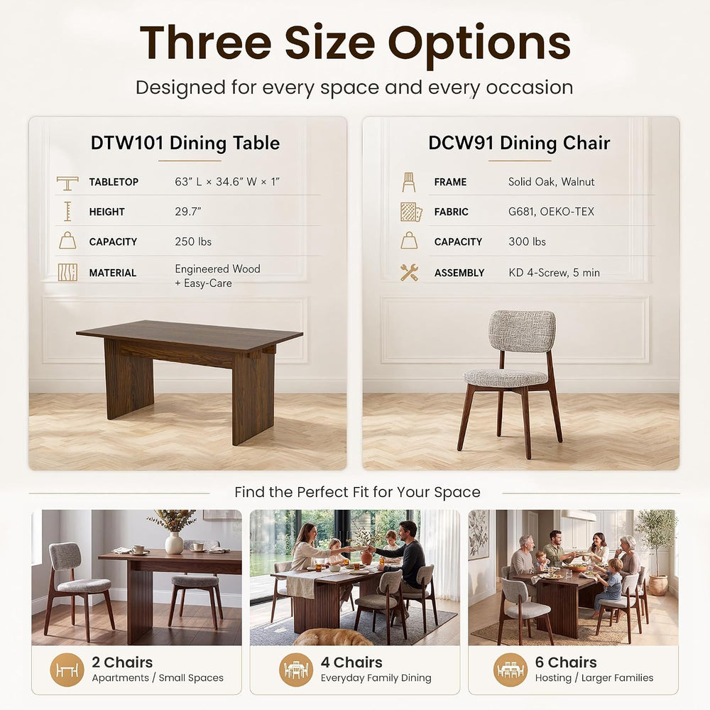 COLAMY 63 Inch Modern Farmhouse Dining Table Set for 6, Wooden Kitchen Table ...