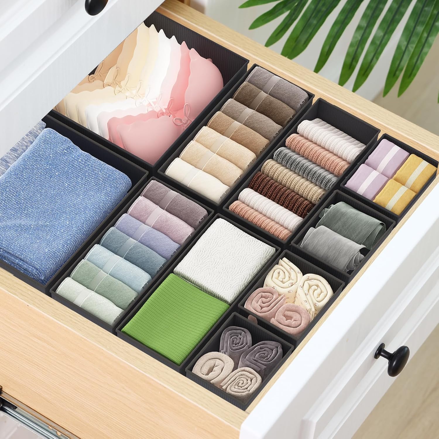 Fixwal 10 Pack Underwear Drawer Organizer for Nursery, Bedroom, Closet - Storage for Baby Clothes, Socks, Bra, Scarves, Ties (Grey)