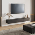 POVISON Fully-Assembled Minimalist Floating TV Stand, Modern Wall-Mounted Entertainment Center with 3 Flip-Down Cabinet Doors, Solid Wood, Black Oak, 78"