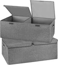 2 Pack Storage Boxes with Lids and Handles, Collapsible Linen Storage Bins Organizer Containers Baskets Cube with Removable Divider for Home Bedroom Closet Office (Grey, Small)