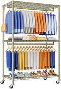 P8 Heavy Duty Clothes Rack（With Extended Width Design） Rolling Clothing Racks for Hanging Clothes，Portable Garment Rack with Lockable Wheels，51.2" W x 15.8" D x 80.5" H，Max Load 700LBS，Gold