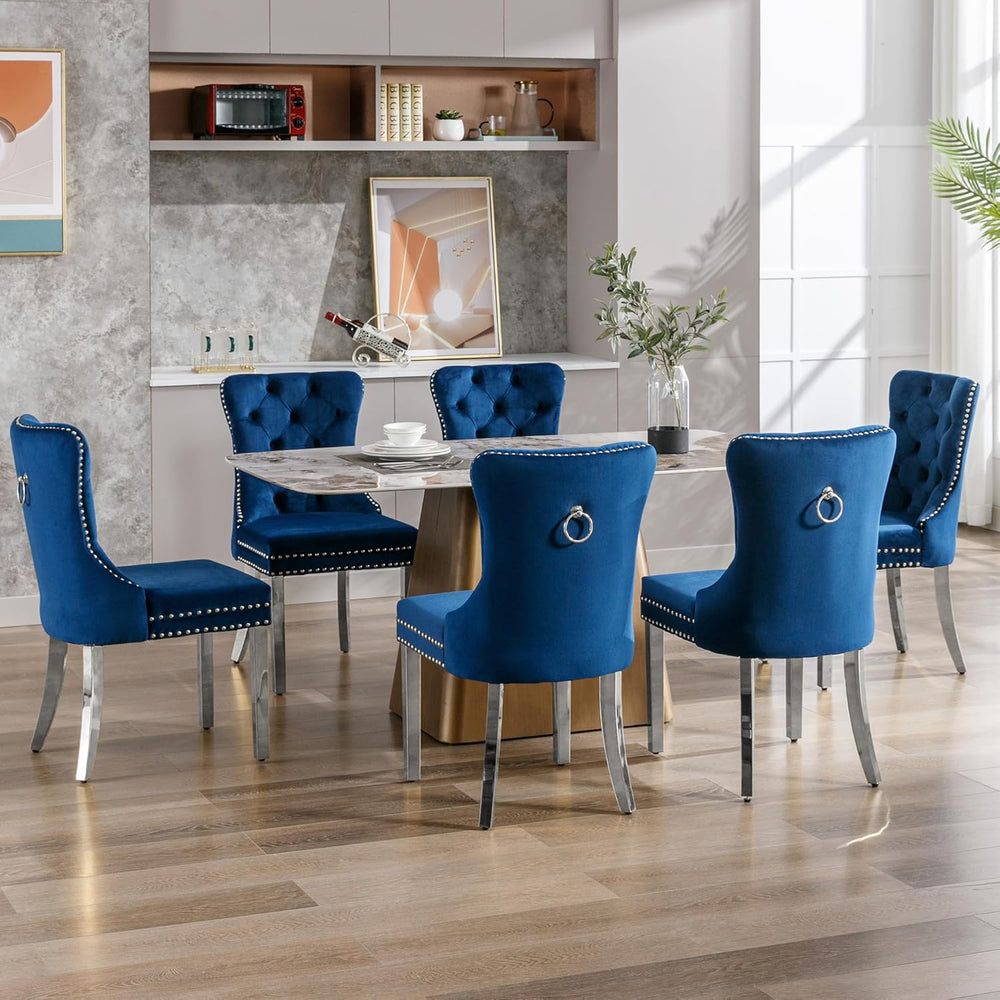 Dining Room Chairs Set of 4, Tufted Velvet Chairs with Modern Stainless Steel...