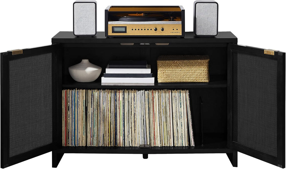 Crosley Furniture Kenji Media Console, Record Player Stand with Vinyl Storage...