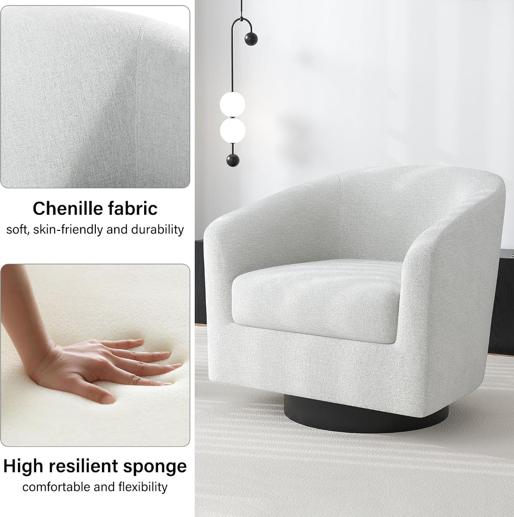 Swivel Barrel Accent Chair, Comfy Reading Armchair, Cream Beige, Set of 1 | Low-Back Design | 360° Swivel | Solid Wood Frame | High-Density Foam Seat | Modern Round Style | For Living Room & Bedroom