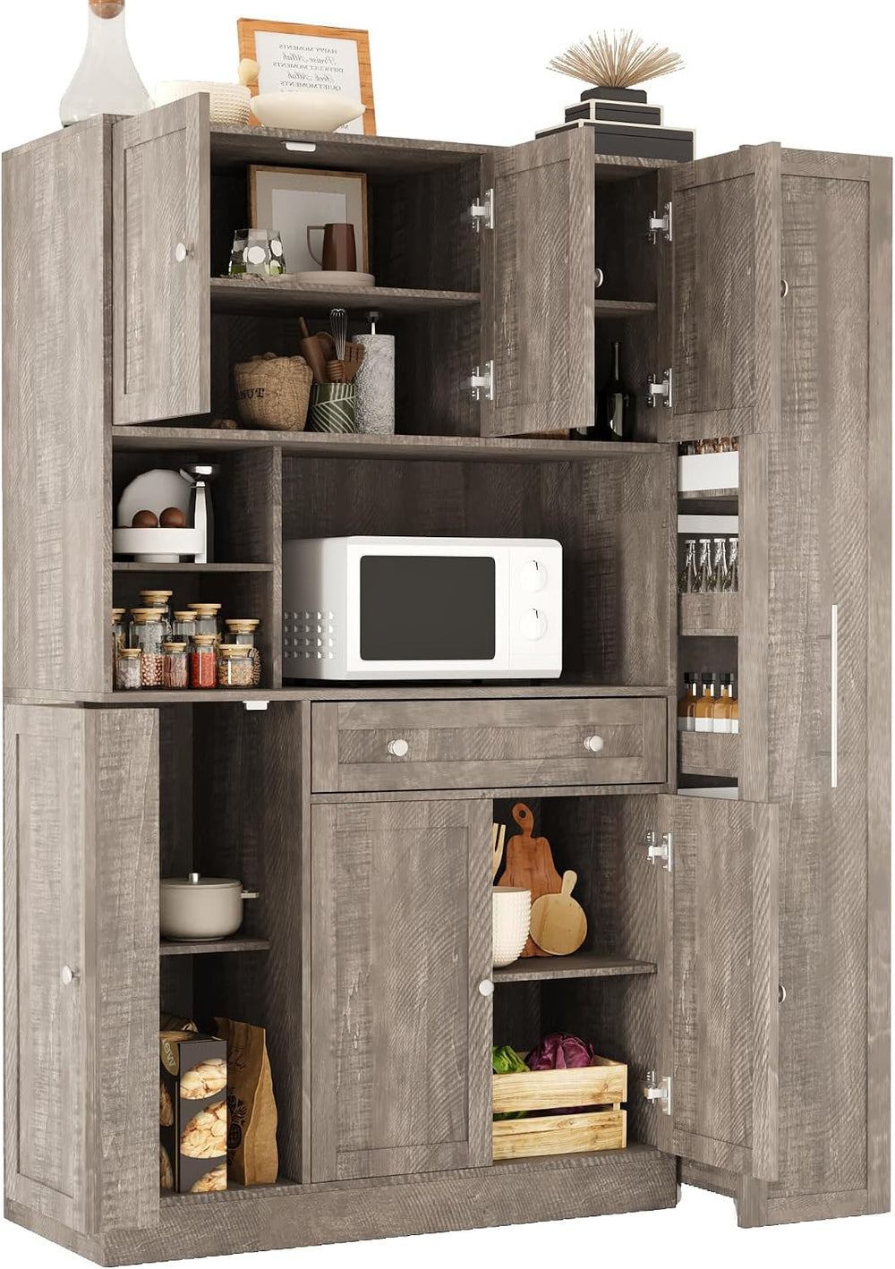 Merax Farmhouse Pantry Storage Cabinet, Freestanding Buffet Cabinet with Pull...