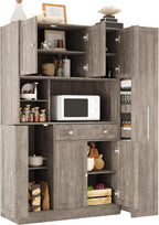Merax Farmhouse Pantry Storage Cabinet, Freestanding Buffet Cabinet with Pull-Out Side Cabinet, Door Shelves and Drawer, Kitchen Hutch with Doors,Brown(52.8x17.7x70)