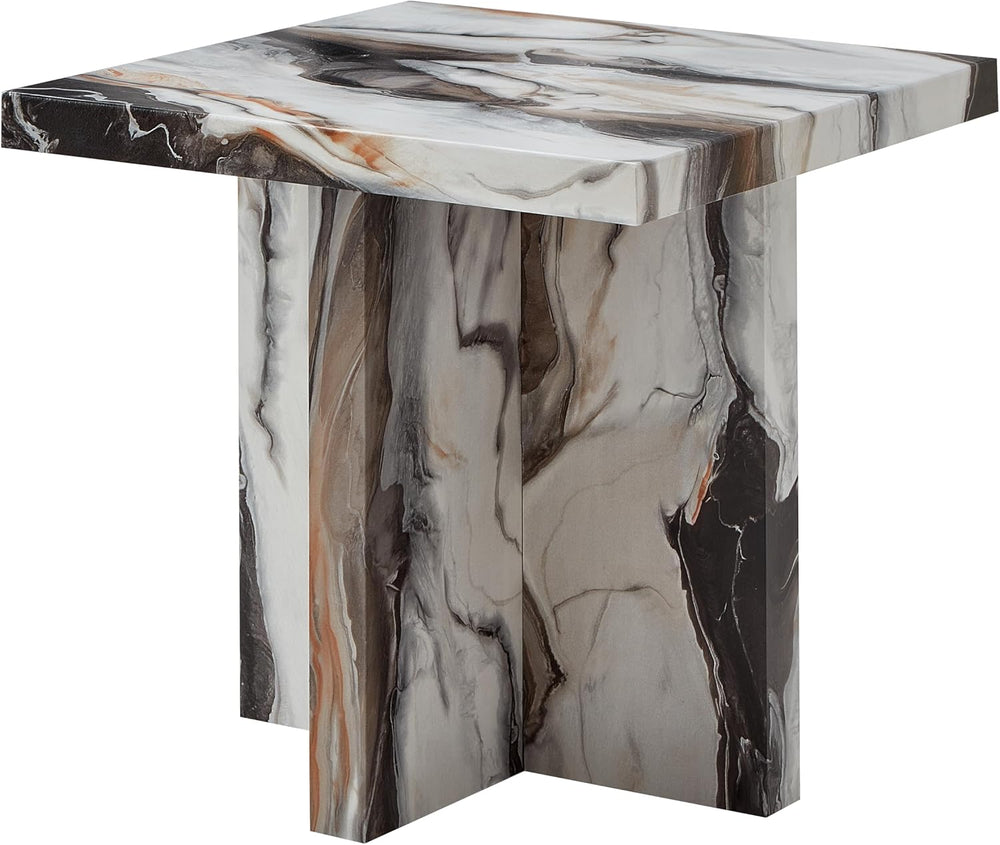 Roundhill Furniture Cavira Modern Faux Marble Living Room Side Table, Off-White