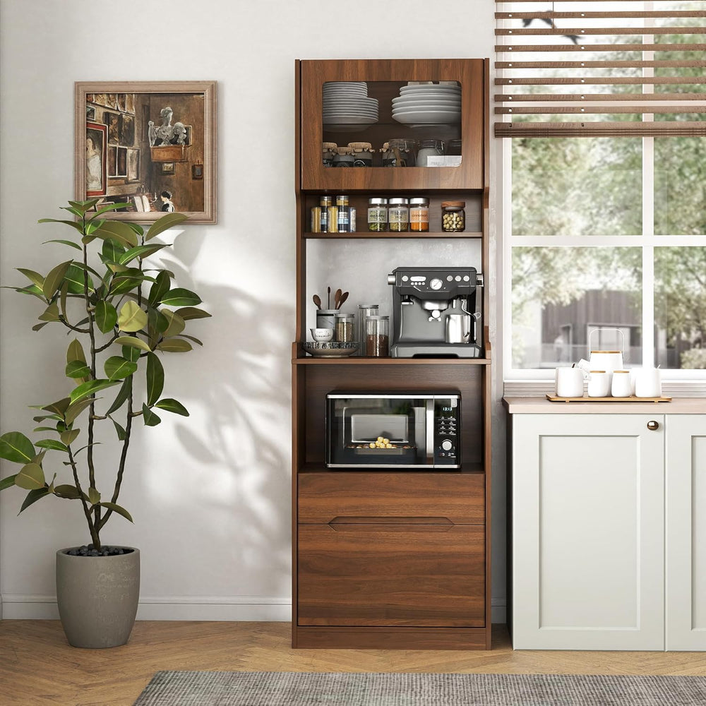 Kitchen Pantry Hutch Cabinet, Farmhouse Kitchen Hutch Buffet Cabinet with 2 D...